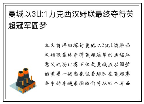 曼城以3比1力克西汉姆联最终夺得英超冠军圆梦